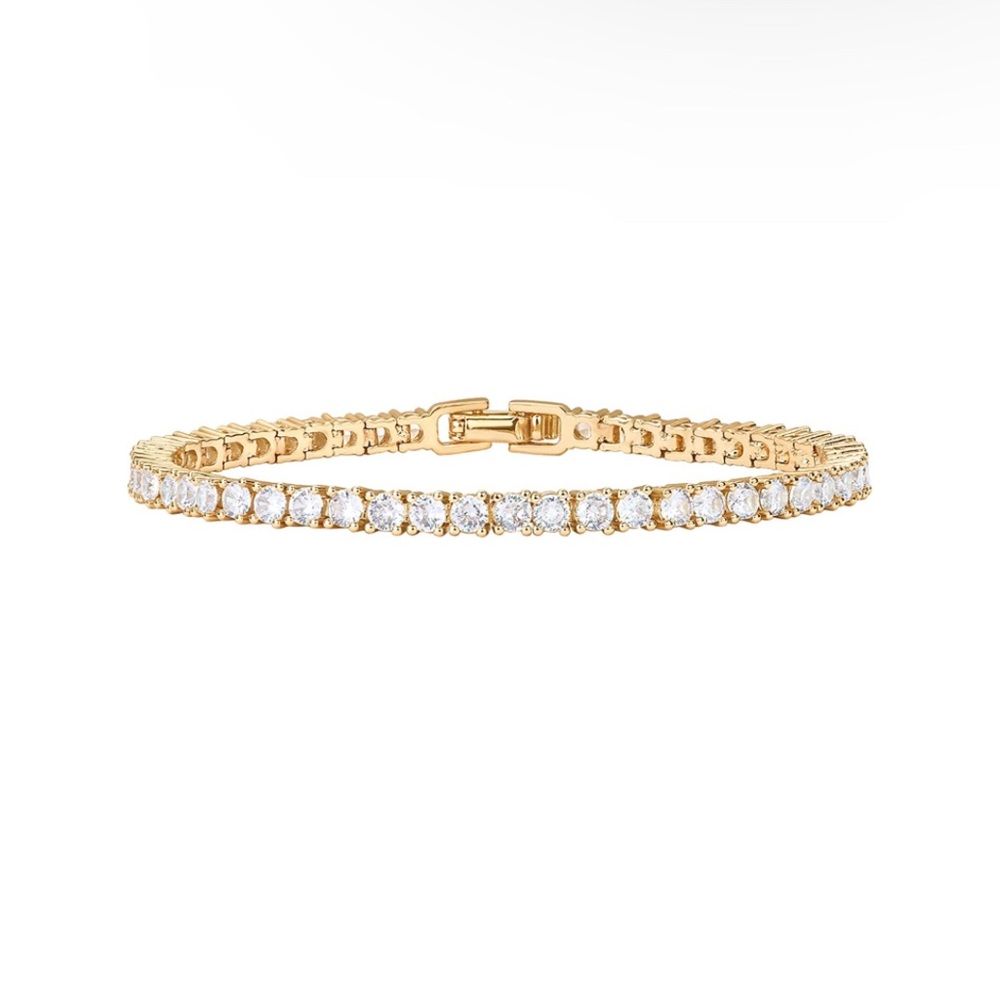 18K Gold Plated Swarovski Crystal Tennis Bracelet Hypoallergenic 6.5 7 7.5